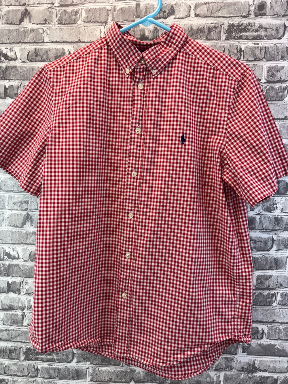 Ralph Lauren Red & White Gingham Short-Sleeve Button-Down Shirt
